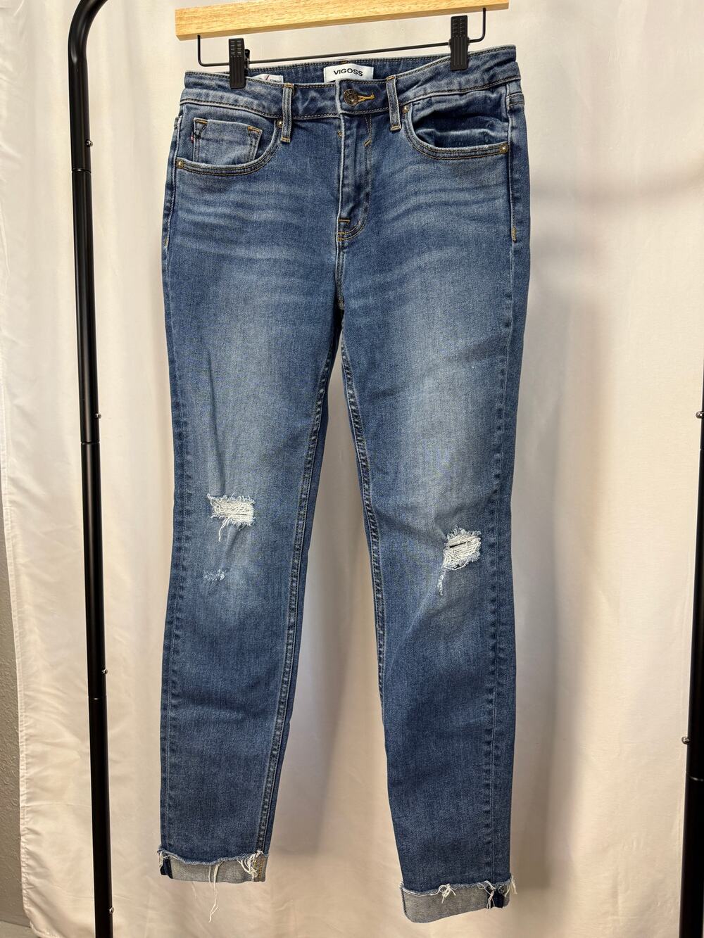 Vigoss Marley Straight Women’s 27 Distressed Medium Wash Cuffed Jeans